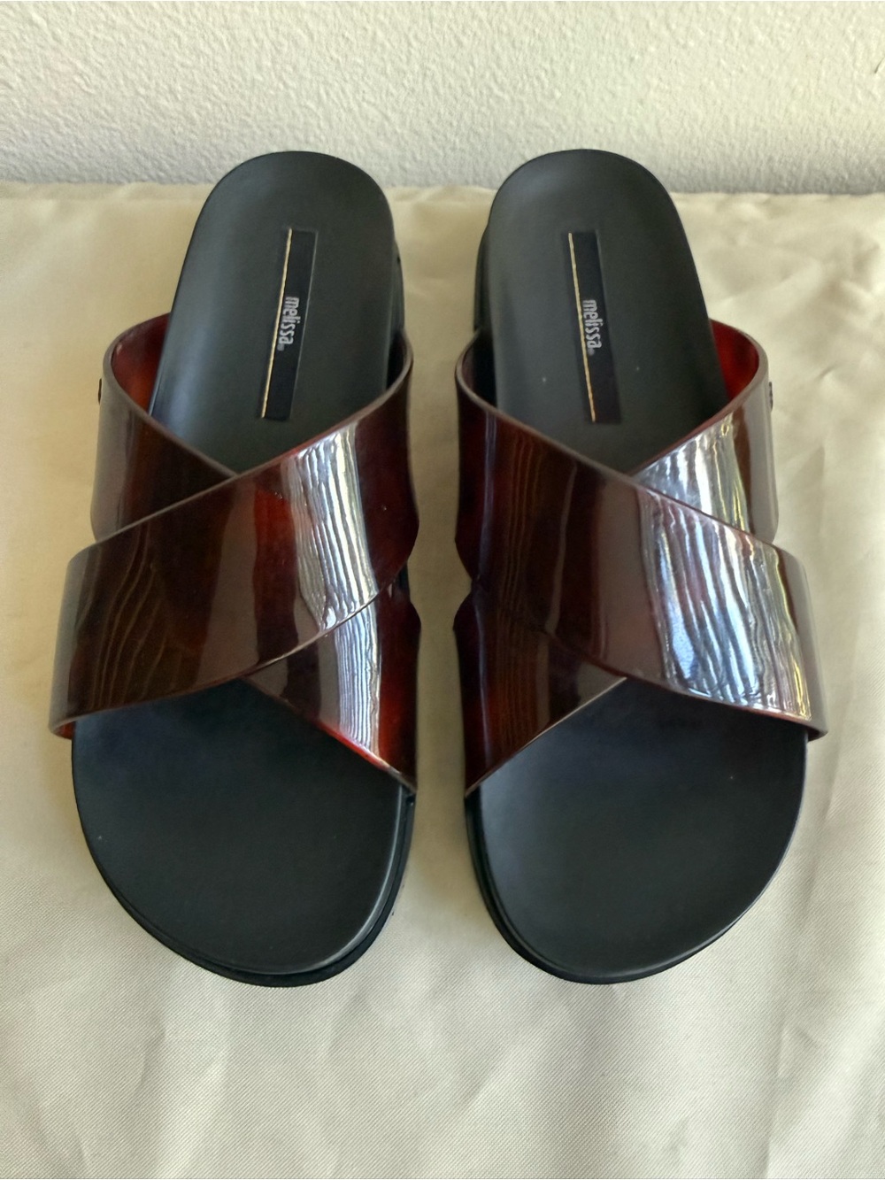 Melissa Platform Slide Sandals Tortoise Brown Jelly Crossover Straps Size 6